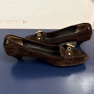 The Original Car Shoe Brown Suede Gold Bit
Kitten Heel Loafers Size 39